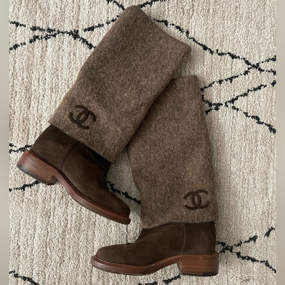Brown Chanel riding boots